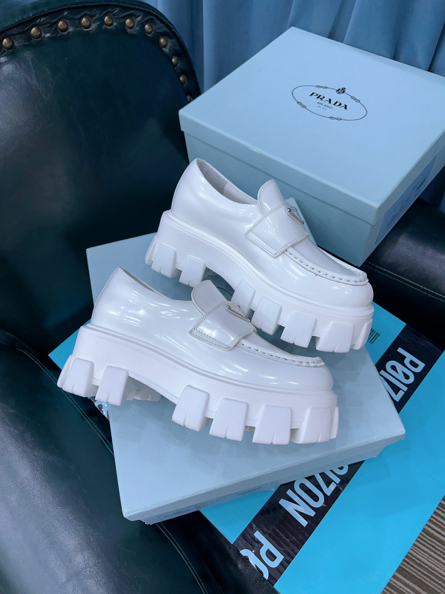 Prada Monolith Brushed Loafers White For Women 2.4in/60mm Prada 2DE129_B4L_F0009 - Soul Replicas