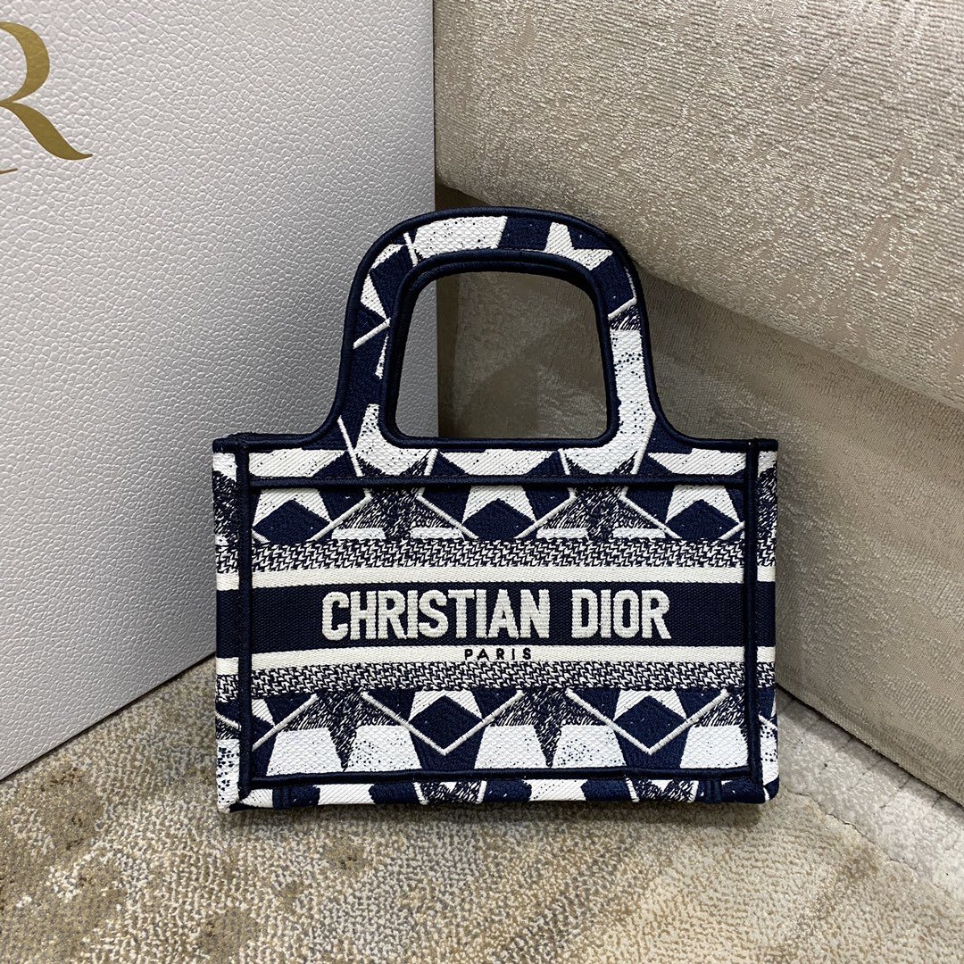 Christian Dior Mini Book Tote Bag in Dior Étoile Embroidery Dior Bag.  Blue/White. For Women Women's Handbags. 22.5cm CD - Soul Replicas