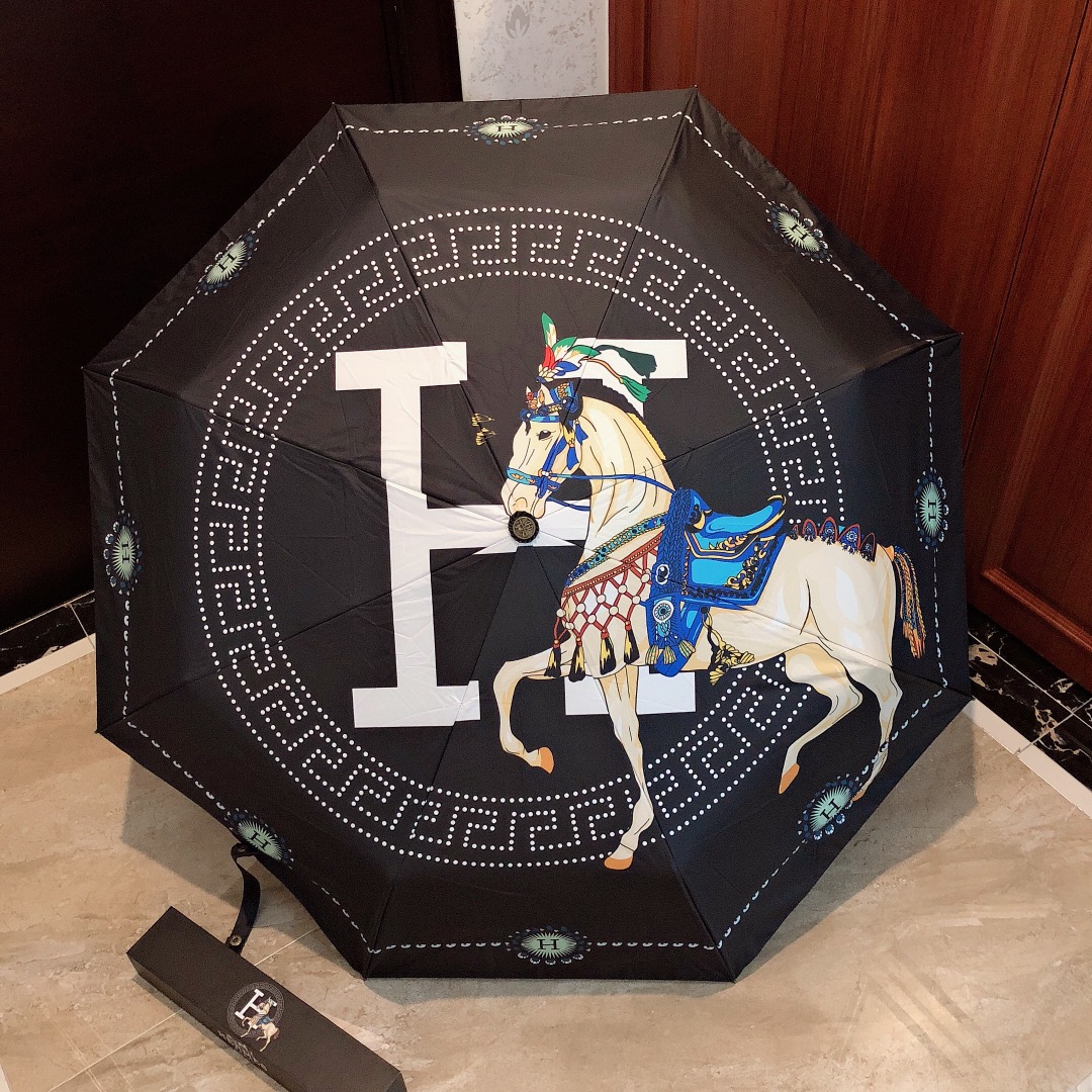 Hermes Pluie De H Folding Umbrella Black - Soul Replicas
