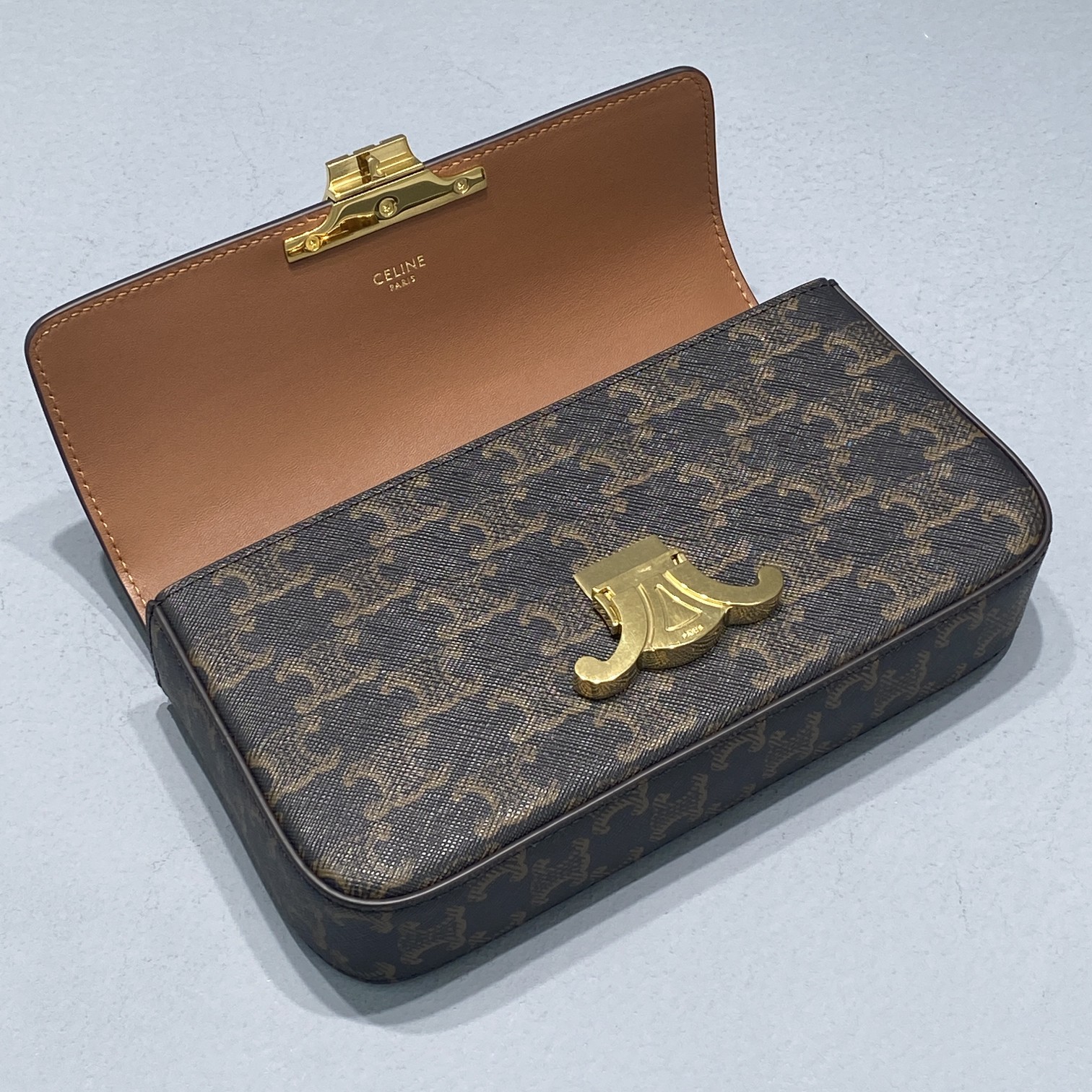 Celine Chain Shoulder Bag Triomphe In Triomphe Canvas Brown For Women 8in/20.5cm 197992DQW.04LU - Soul Replicas