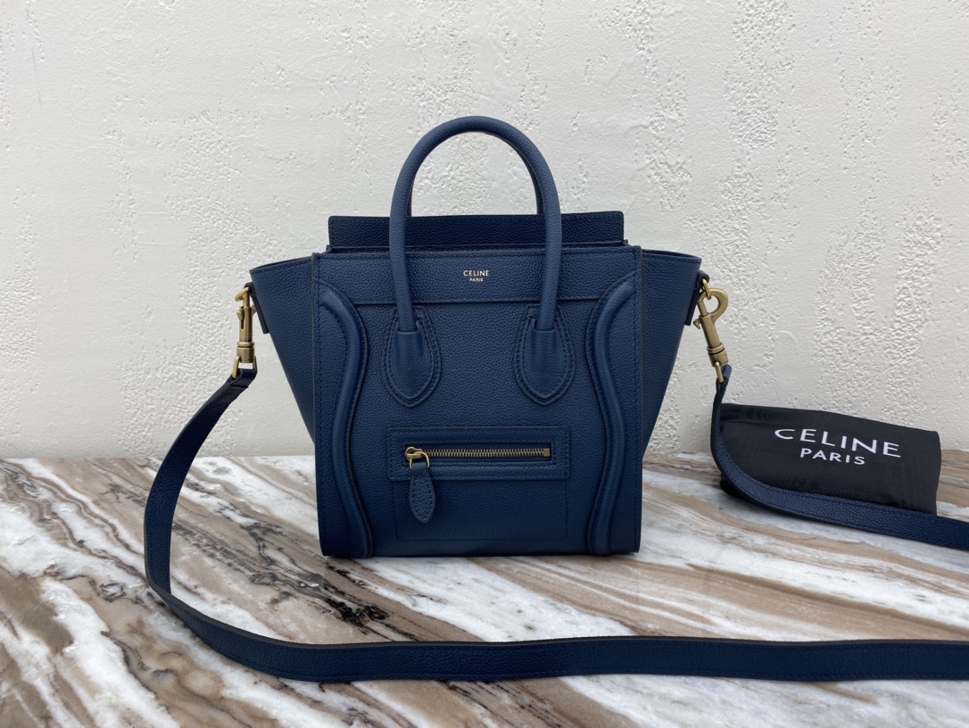 Celine Nano LuGucciage Bag In Drummed Dark Blue For Women 8in/20cm  - Soul Replicas