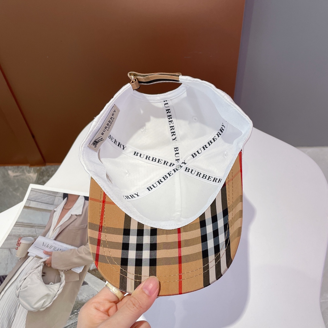 Burberry Monogram Motif Icon Stripe Cotton Baseball Cap White - Soul Replicas
