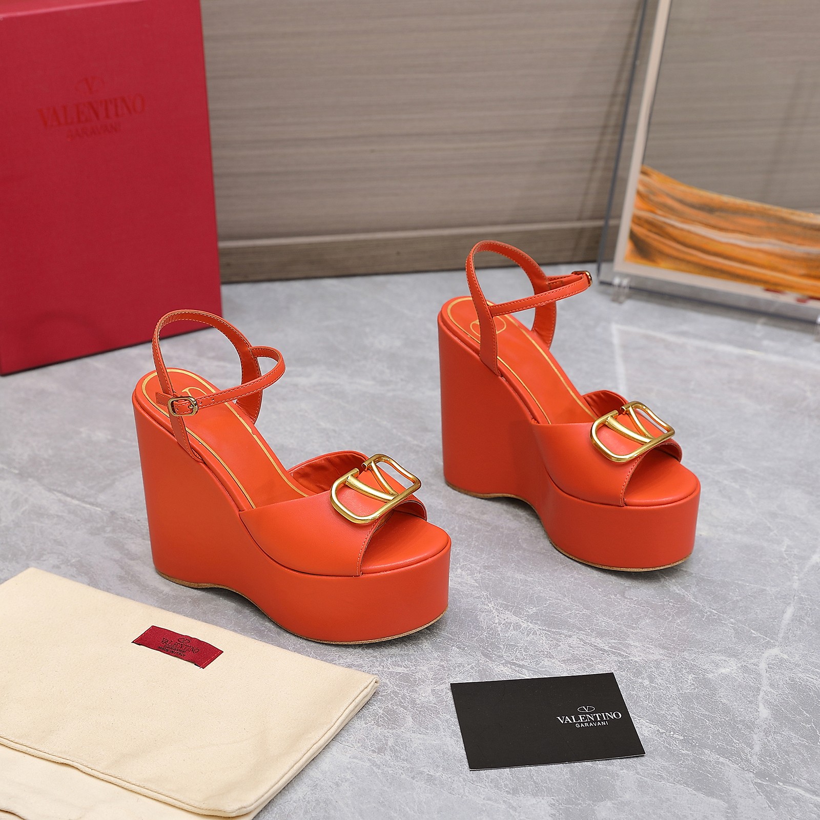 Valentino Garavani Block Heel Platform Sandals Orange For Women XW2S0DU9/DSH - Soul Replicas