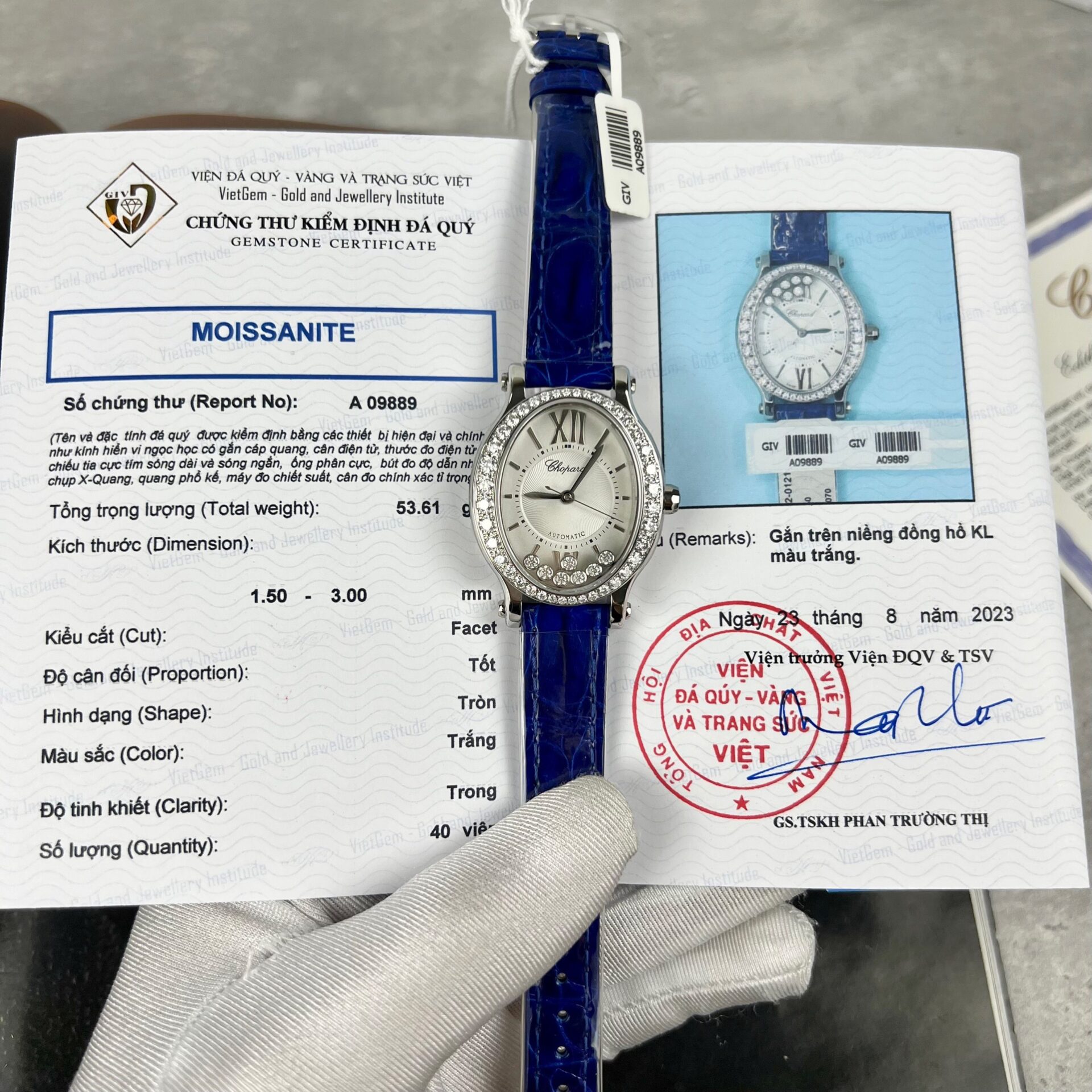 Chopard Women-s Replica Watch With Diamond Moissanite Blue 34mm - Soul Replicas