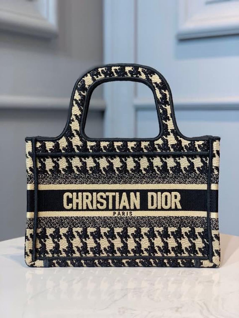 Christian Dior Mini Book Tote Bag Herringbone Embroidered Canvas For Women 22cm/9in CD - Soul Replicas