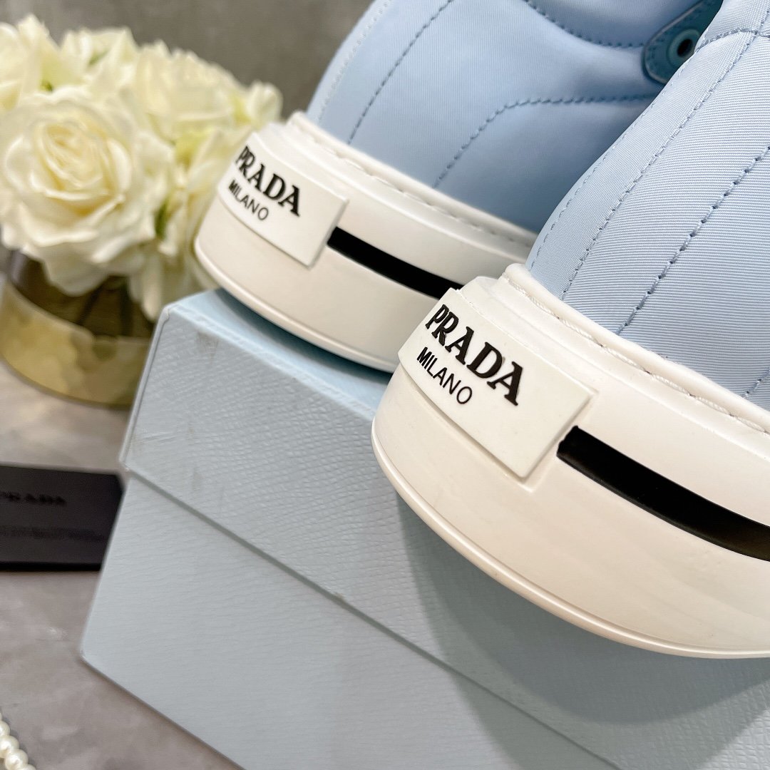 Prada Macro Re-Nylon And Brushed High-Top Sneakers Blue For Women 1.8in/45mm Prada - Soul Replicas