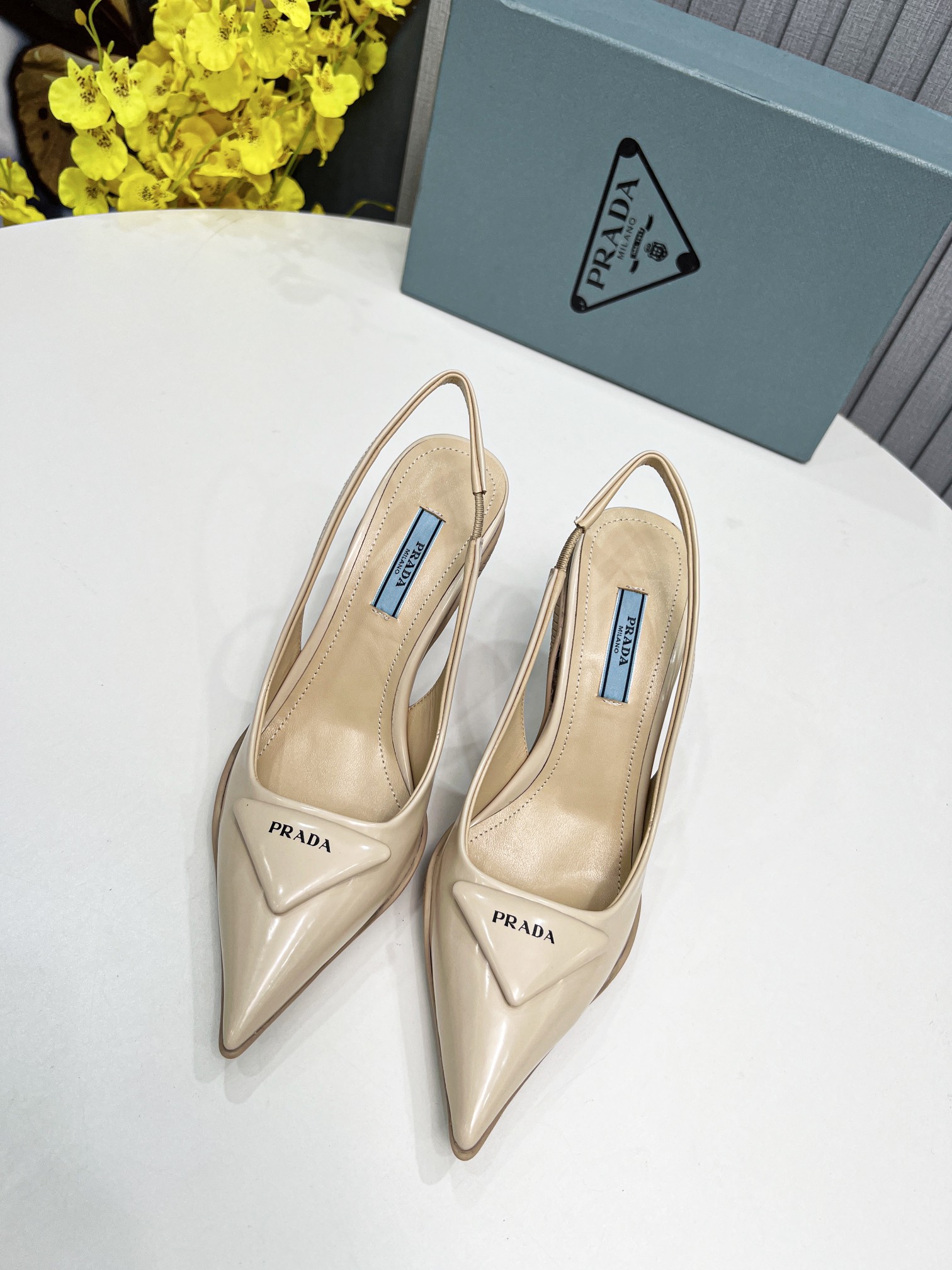 Prada Brushed Slingback Pumps Beige For Women Prada  - Soul Replicas