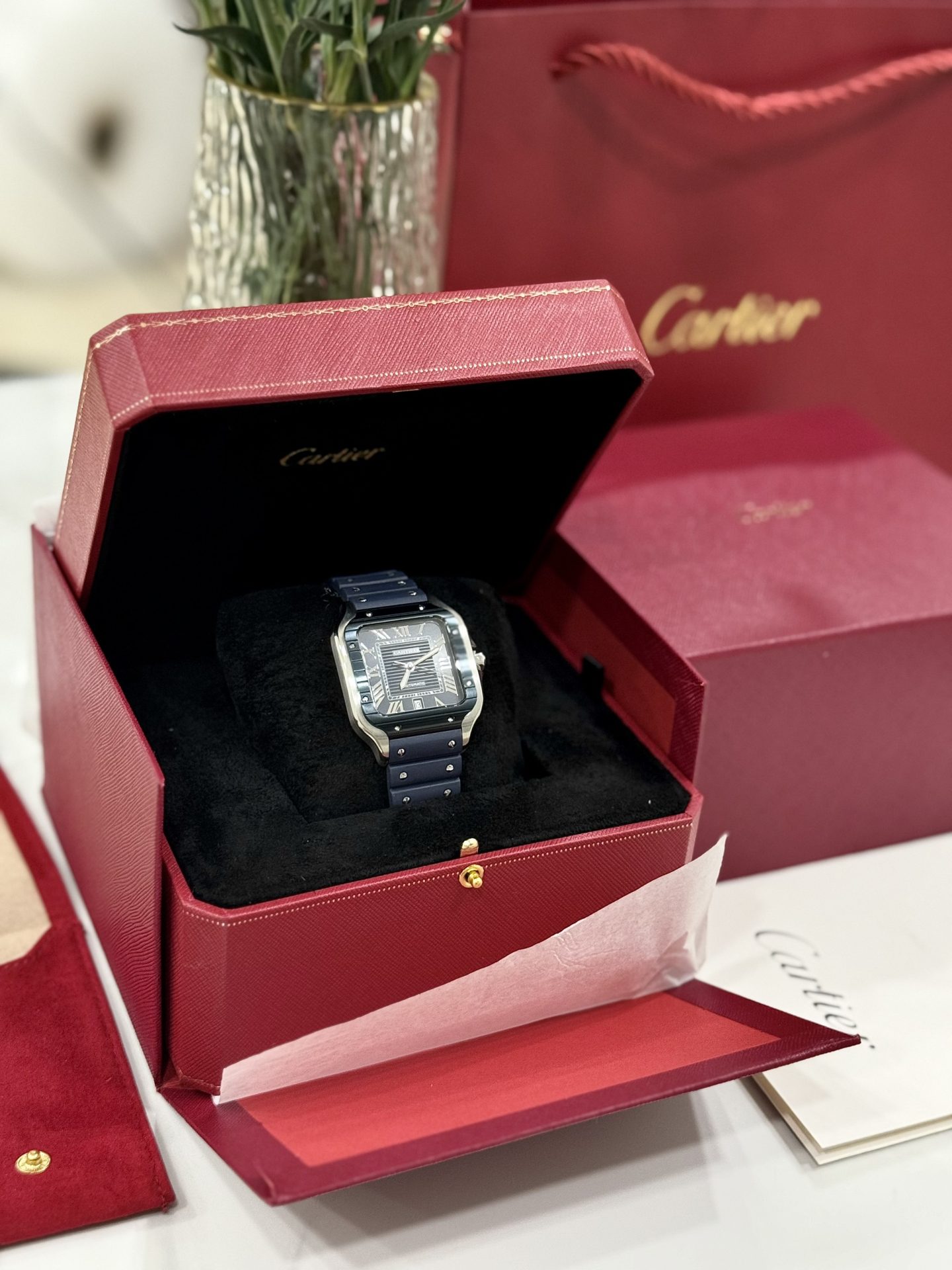 Cartier Santos Replica 1:1 Watch Rubber Blue Strap BV Factory 39.8mm - Soul Replicas