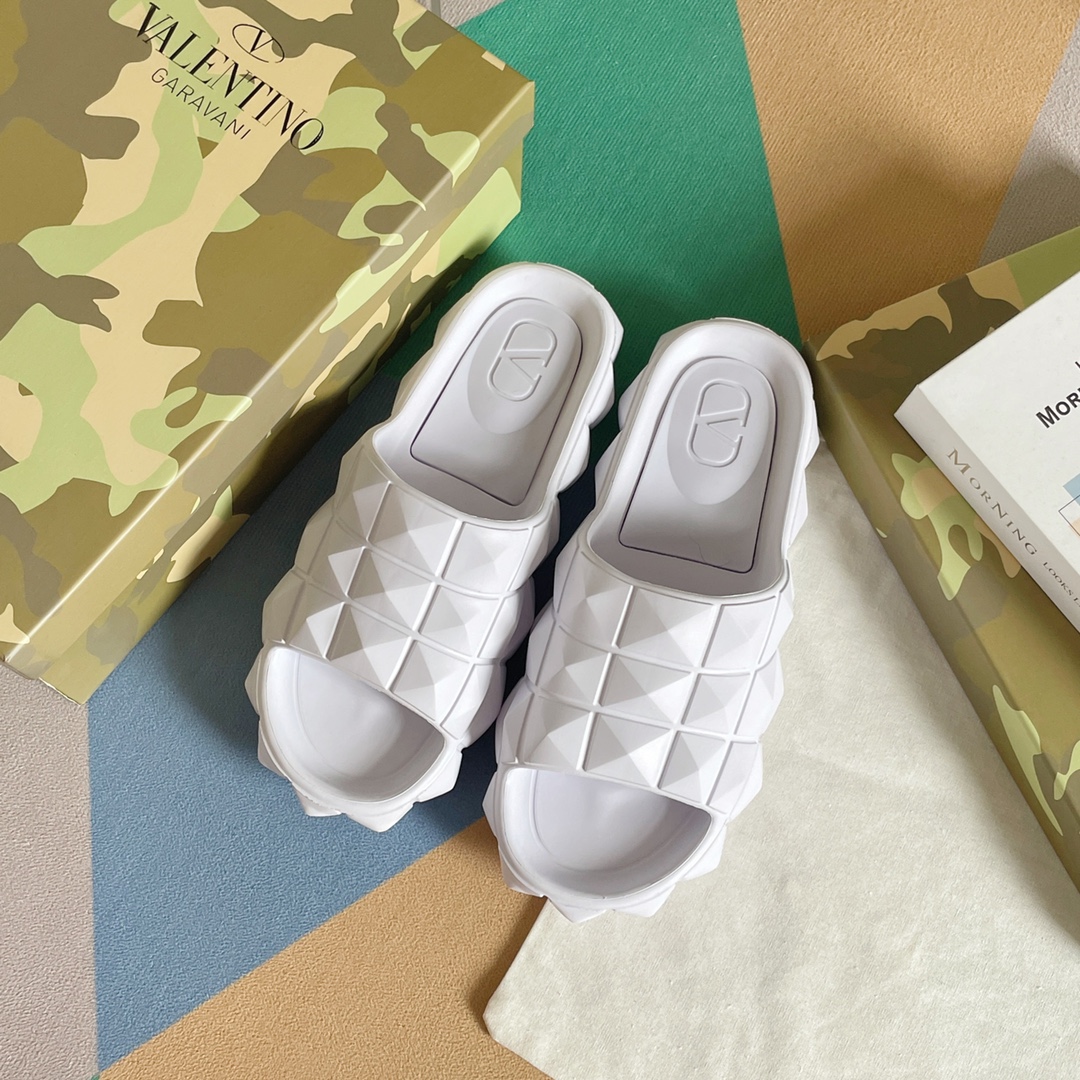 Valentino Garavani Roman Stud Turtle Rubber Slide White For Women - Soul Replicas