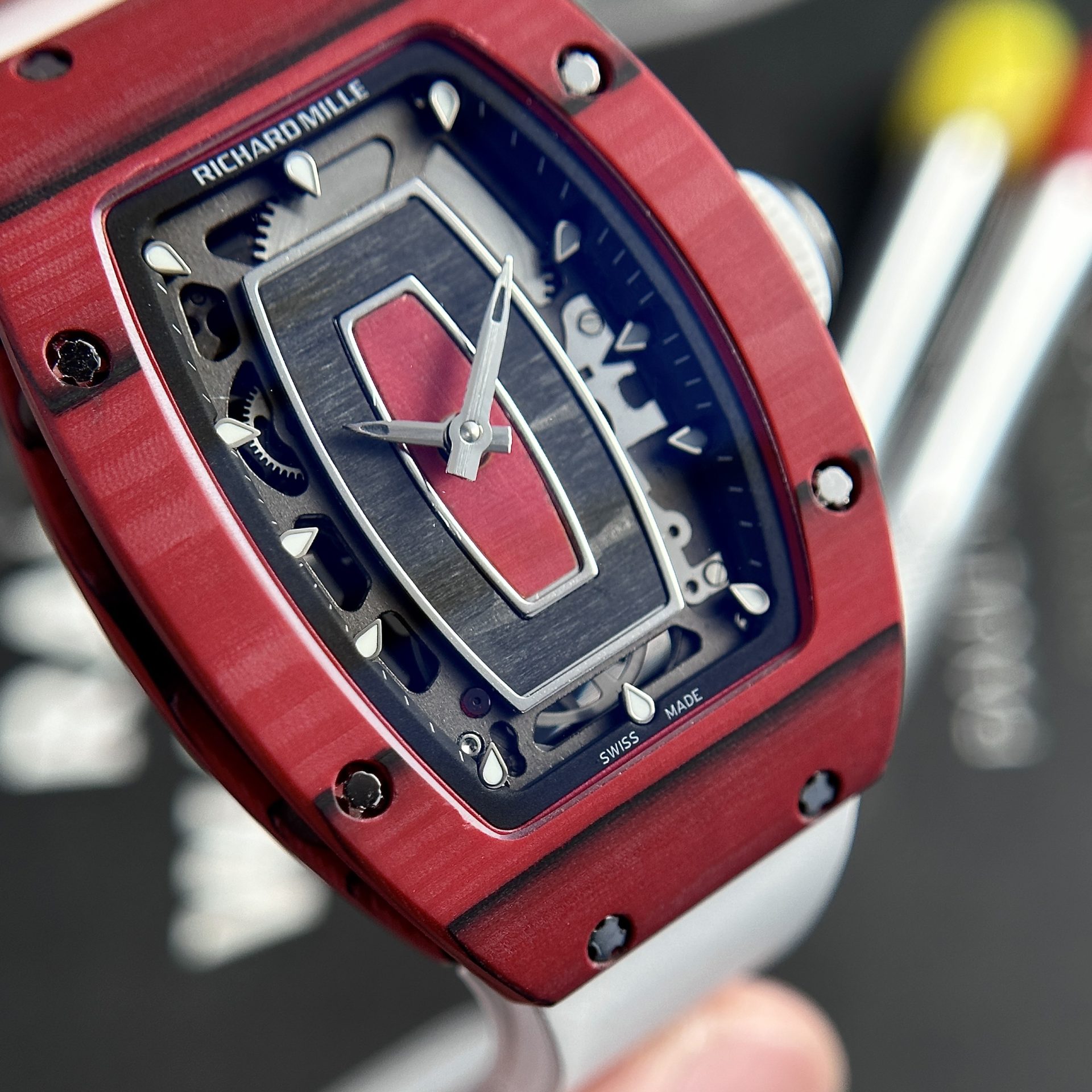 Richard Mille Best Replica Watch RM07-01 Red Carbon Rubber Strap 32x46mm - Soul Replicas