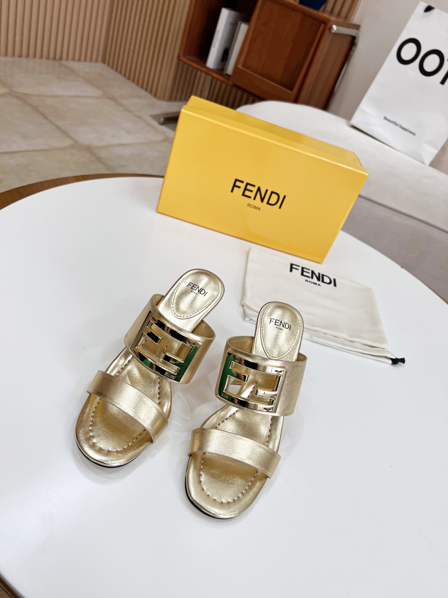 Fendi Baguette Gold Heels For Women - Soul Replicas