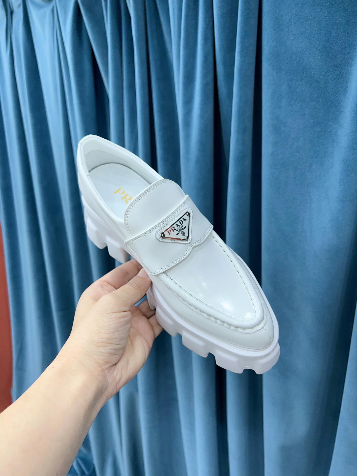 Prada Monolith Brushed Loafers White For Women 2.4in/60mm Prada - Soul Replicas