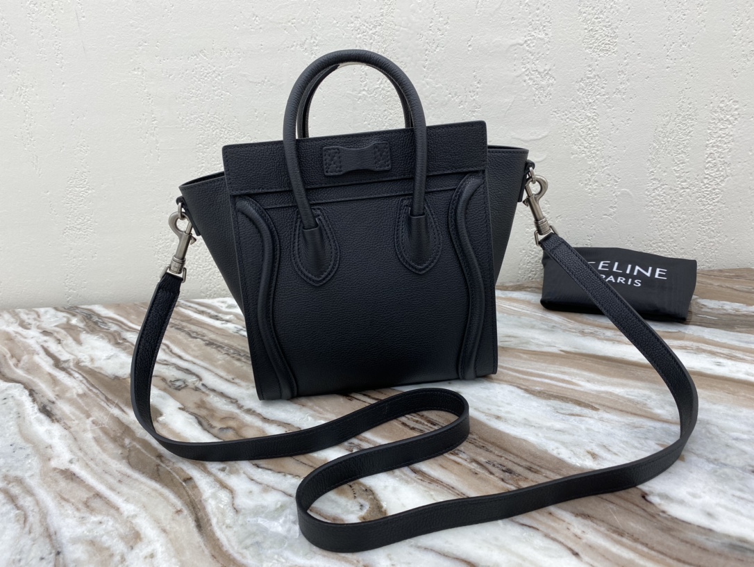 Celine Nano LuGucciage Bag In Drummed Black For Women 8in/20cm 189243DRU.38NO - Soul Replicas