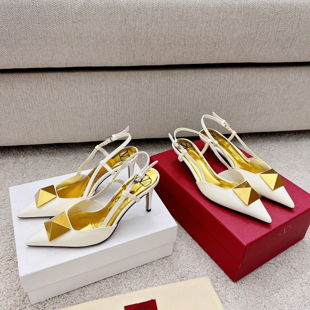 Valentino Garavani One Stud Patent Slingback Pump With Maxi Stud White For Women - Soul Replicas