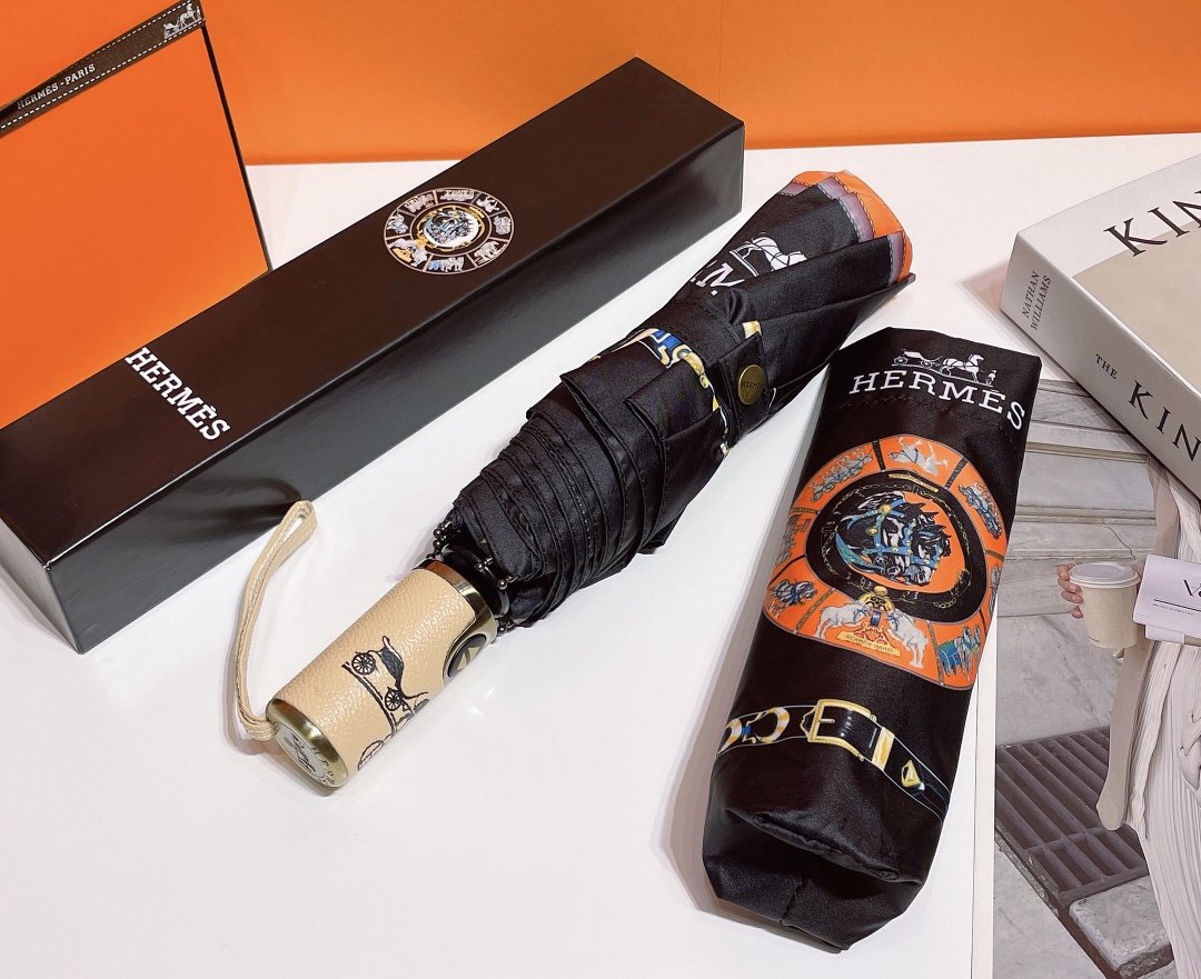 Hermes Pluie De H Folding Umbrella Black - Soul Replicas