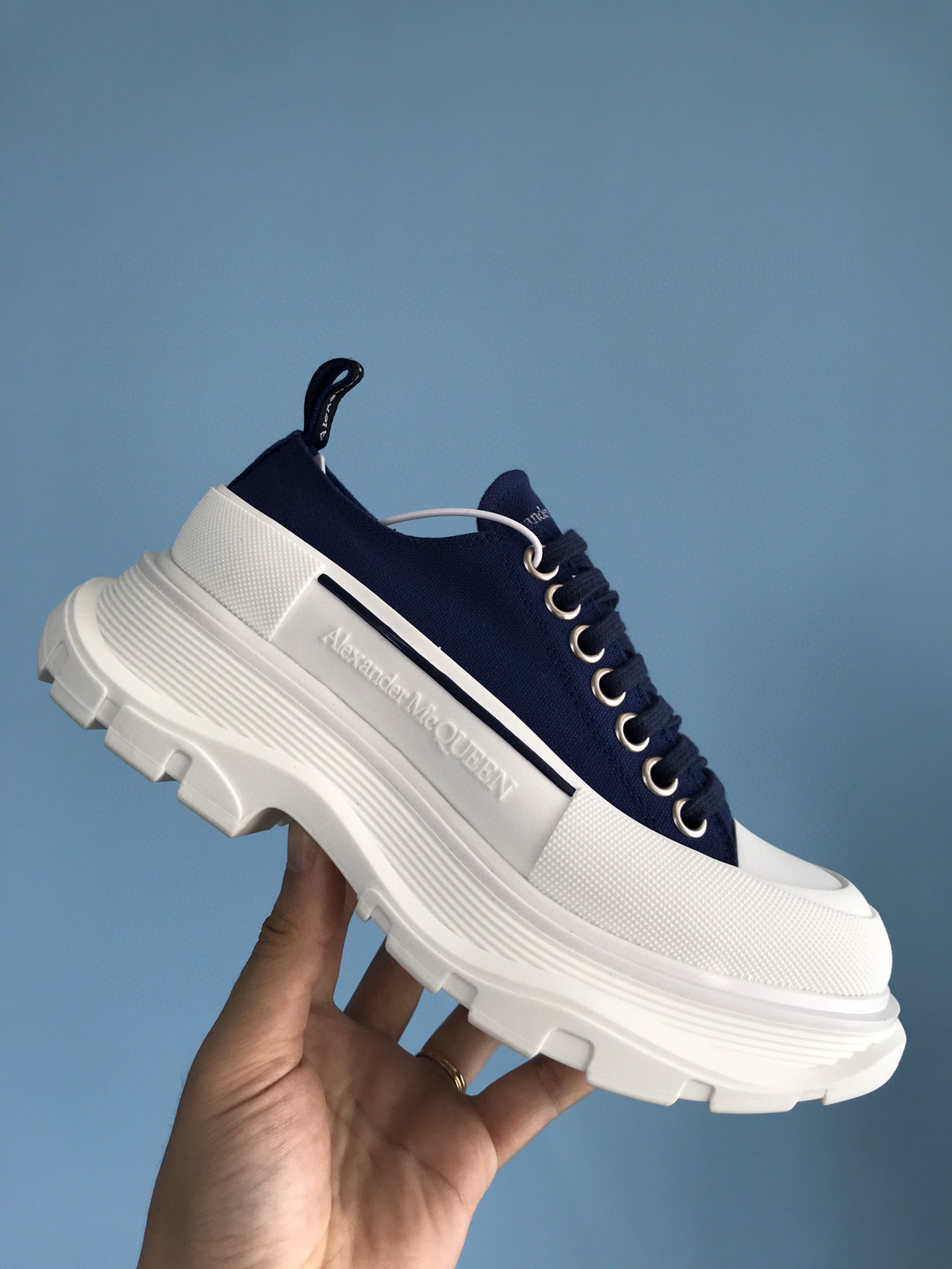 Alexander McQueen Tread Slick Lace Up Cotton Blue For Women - Soul Replicas