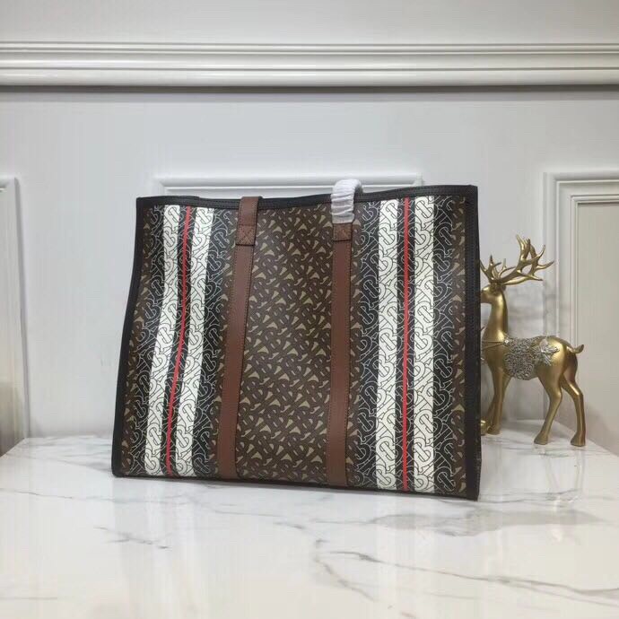 Burberry Monogram Stripe E-Canvas Portrait Tote Bag Bridle Brown For Women. Women-s Bags 15.7in/34cm - Soul Replicas