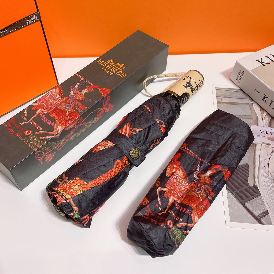 Hermes Pluie De H Folding Umbrella Black - Soul Replicas