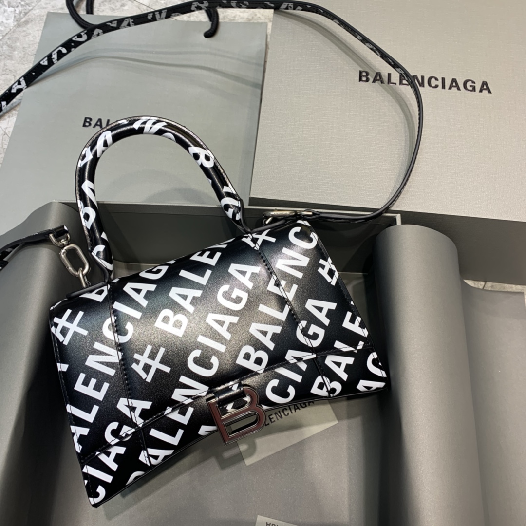 Balenciaga Hourglass Small Handbag In Black And White. For Women. Women-s Bags 9in/23cm - Soul Replicas