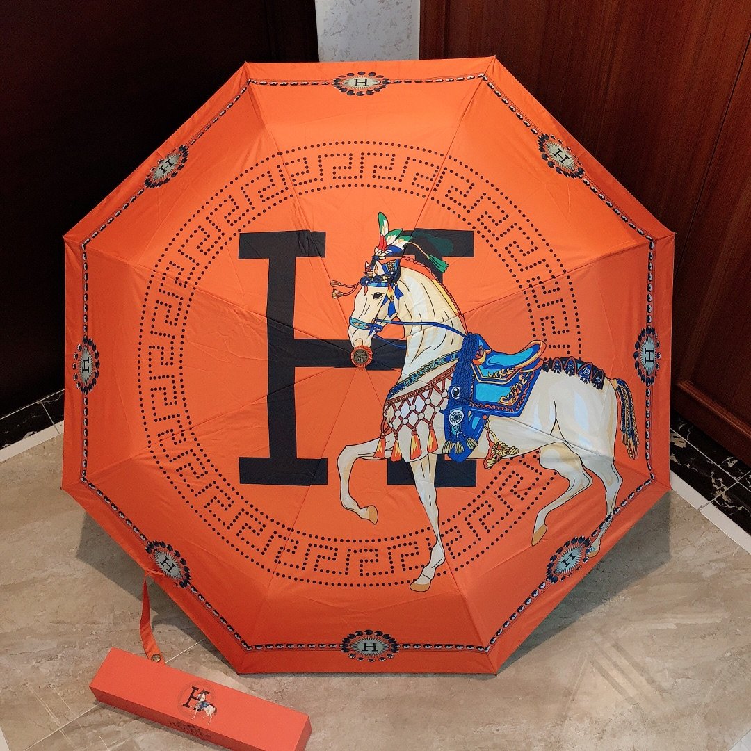 Hermes Pluie De H Folding Umbrella Orange - Soul Replicas