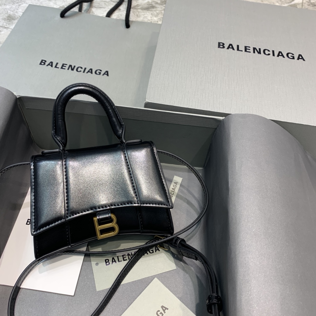 Balenciaga Hourglass Mini Handbag In Black. For Women. Women-s Bags 4.7in/12cm - Soul Replicas