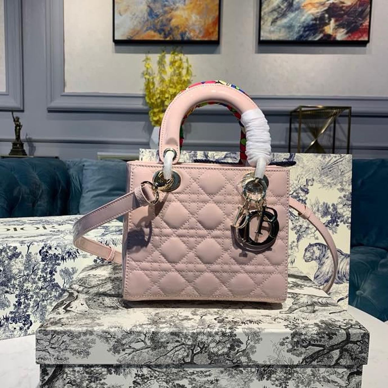 Christian Dior Small Lady Dior Bag Gold Toned Hardware Patent Light Pink For Women 20cm/8in CD - Soul Replicas