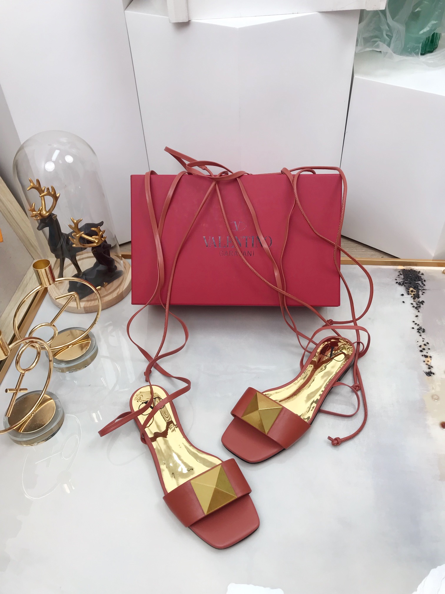 Valentino Garavani One Stud Gladiator Flat Sandals Light Brown For Women WS0EK9CYI - Soul Replicas