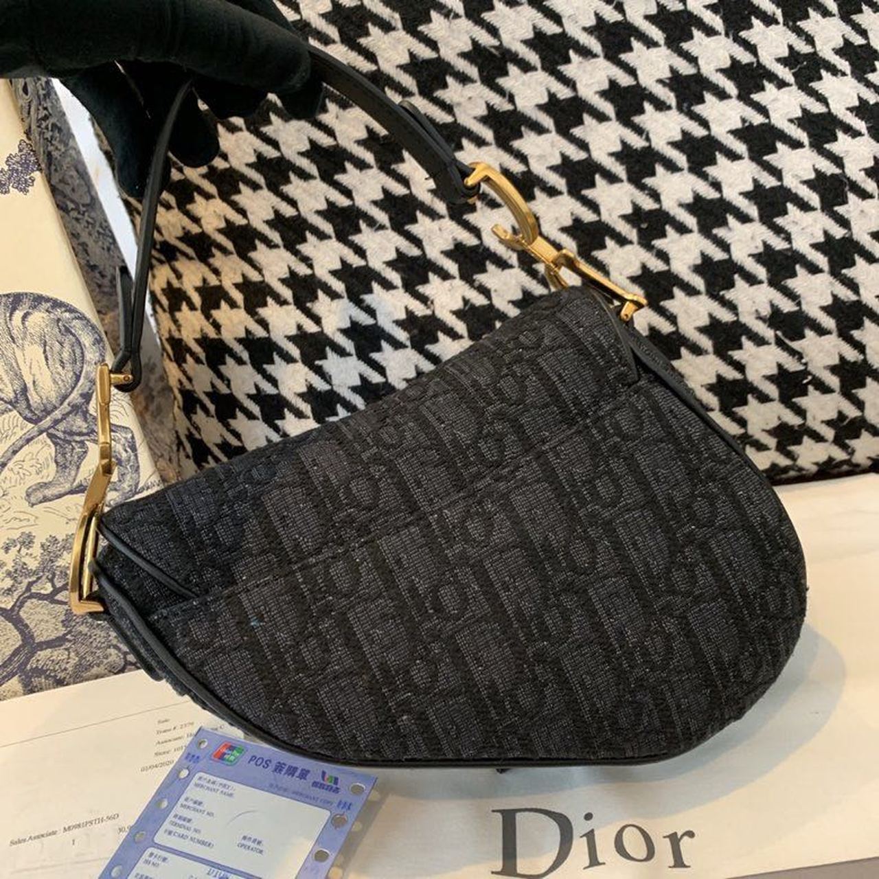 Christian Dior Saddle Bag Black Oblique Embroidered Canvas Gold Toned Hardware For Women 19.5cm/7.6in CD - Soul Replicas