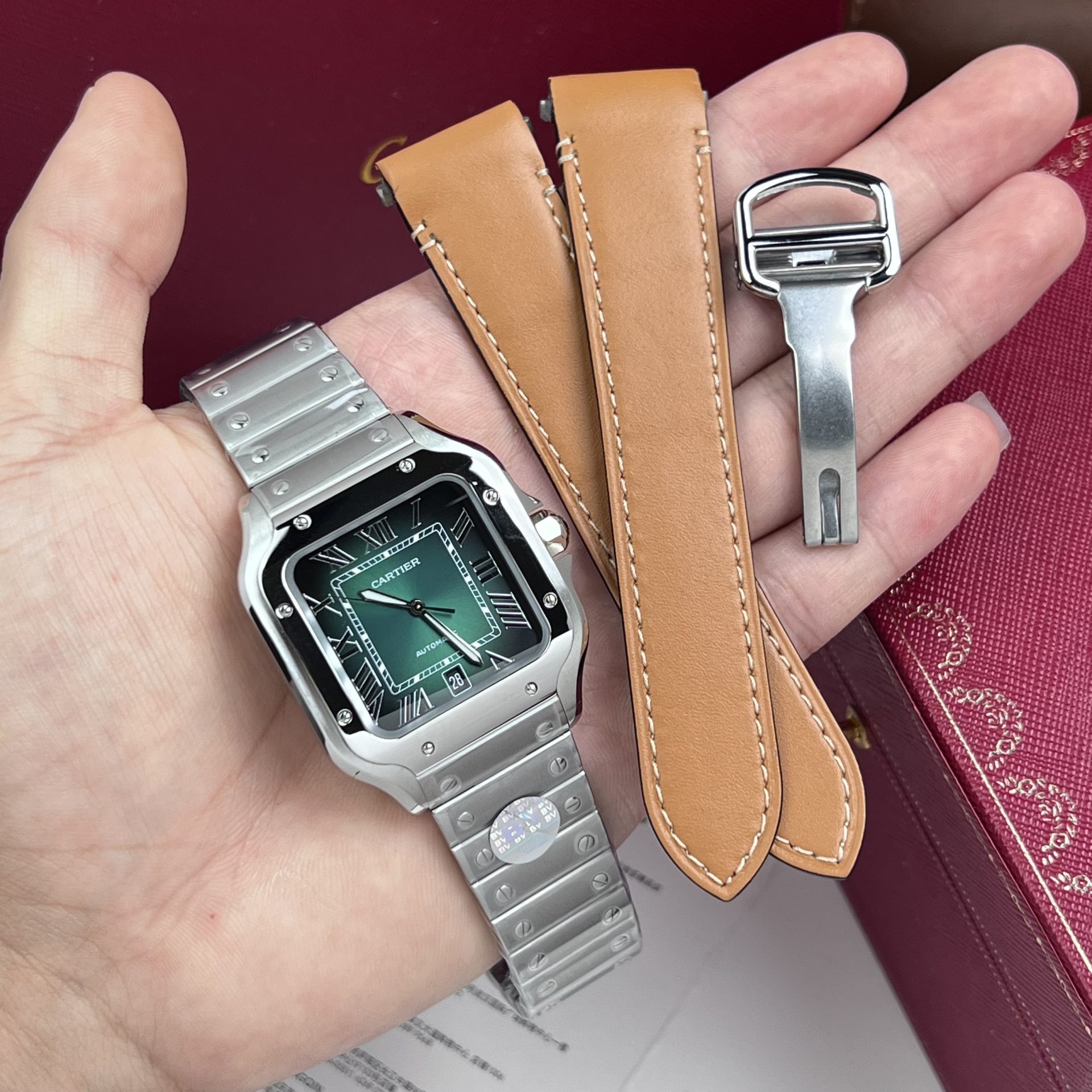 Cartier Replica Watch Santos De Cartier Green Dial BV Factory 39.8mm - Soul Replicas