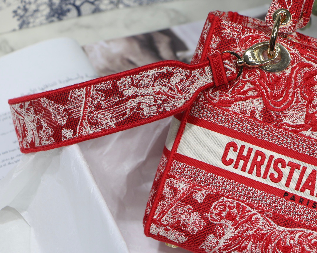 Christian Dior Medium Lady D-Lite Bag Red. For Women. Women's Handbags 24cm/9.5in CD - Soul Replicas