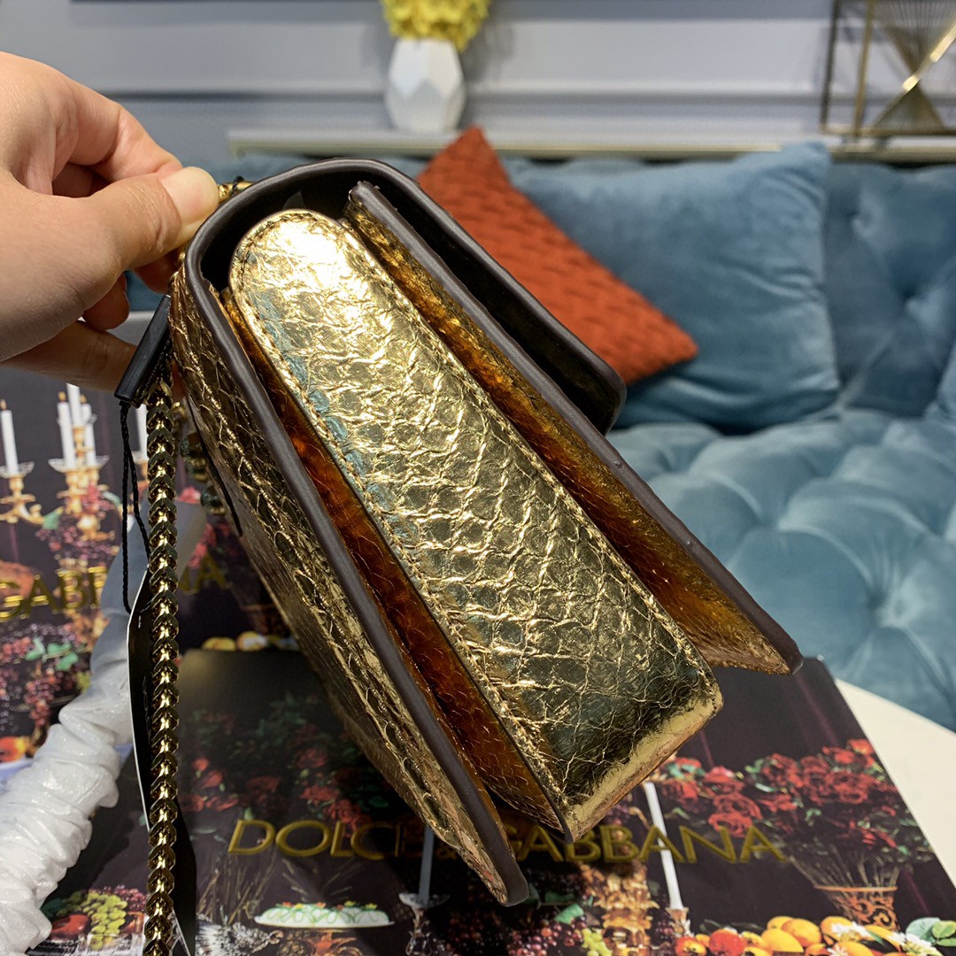 Dolce & Gabbana Medium DG Bag In Printed Solid Pattern Gold For Women 9in/23cm DG - Soul Replicas