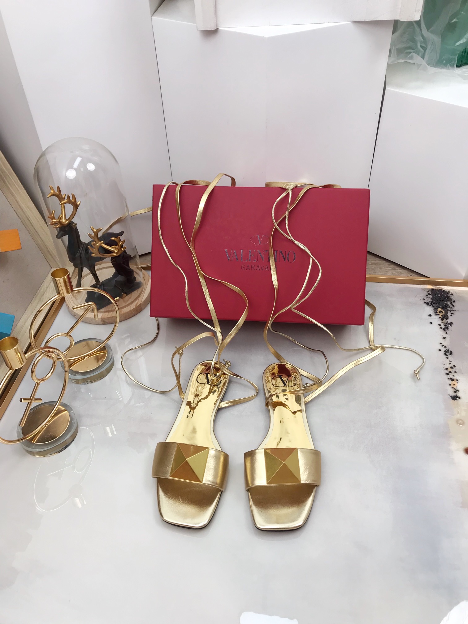 Valentino Garavani One Stud Gladiator Flat Sandals Gold For Women WS0EK9CYI - Soul Replicas