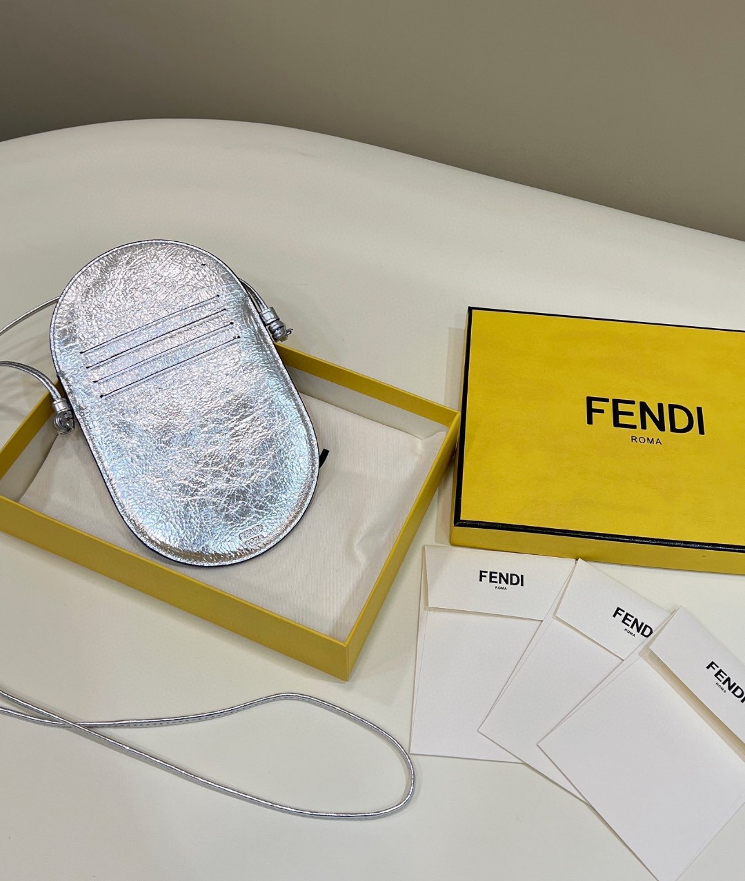 Fendi 12 Pro Phone Holder Silver Bag For Woman 21.5cm/8.5in 7AS055AISPF0MK5 - Soul Replicas