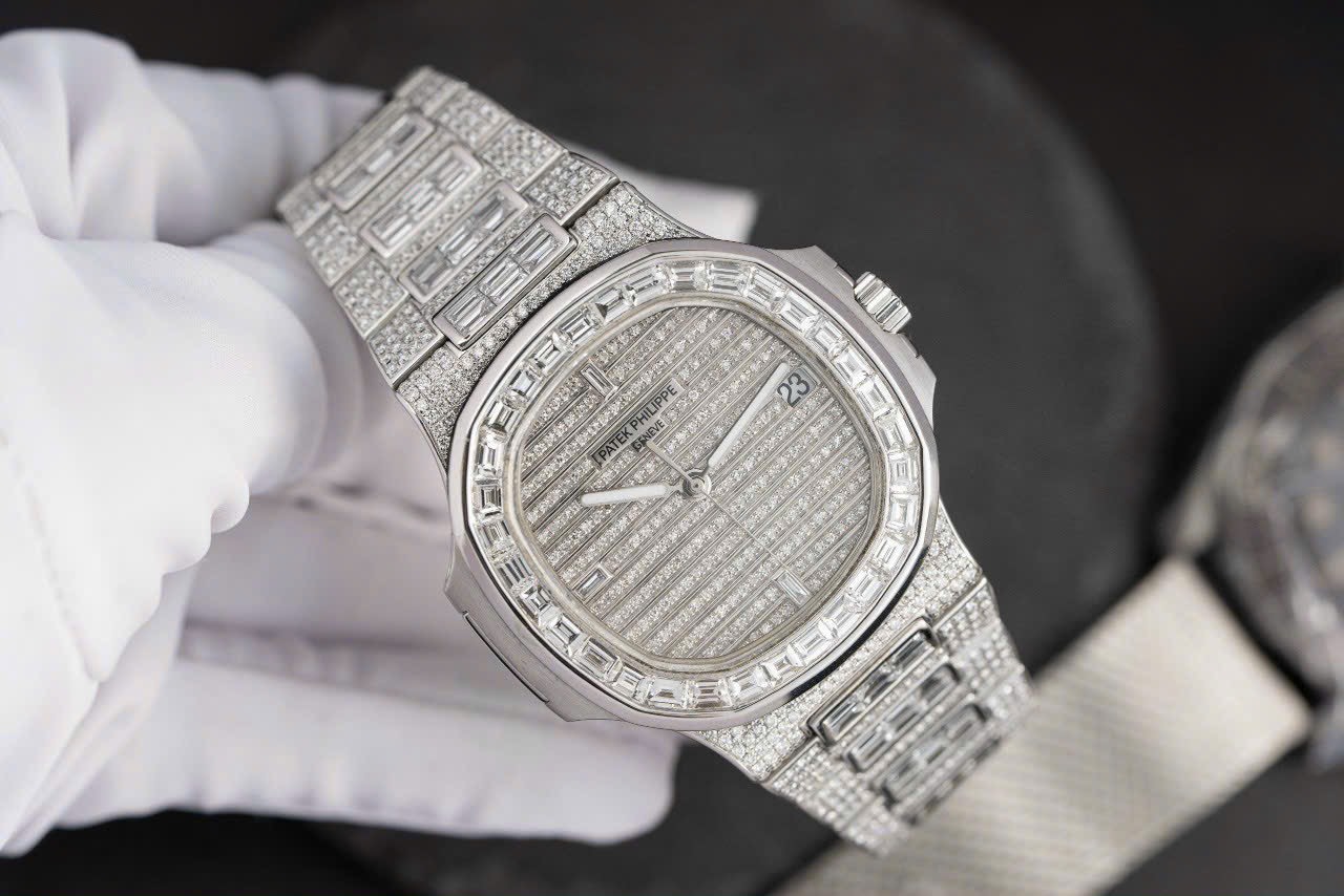 Patek Philippe Clone Watch Nautilus 5719 Full Diamonds Baguette 40mm - Soul Replicas
