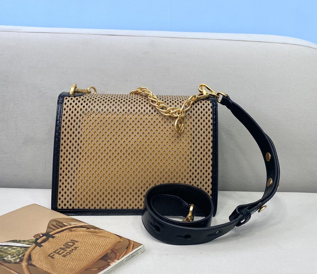 Fendi Medium Kan U Black and Brown Bag For Woman 25cm/10in - Soul Replicas