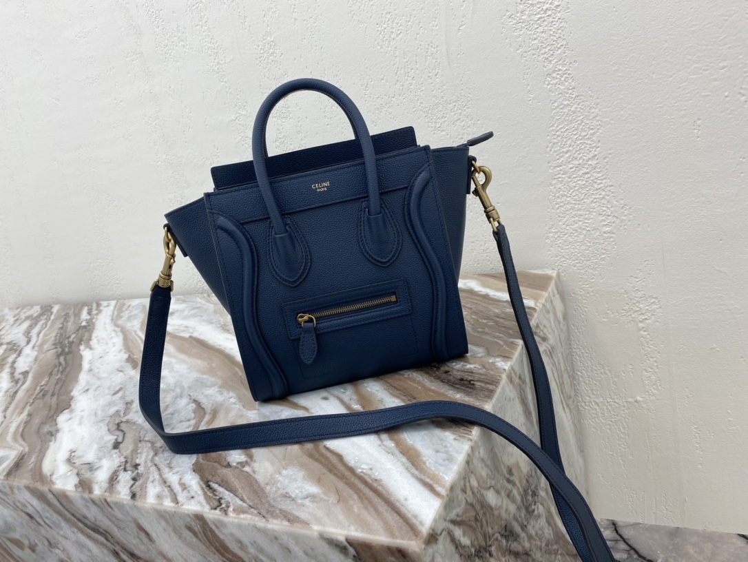 Celine Nano LuGucciage Bag In Drummed Dark Blue For Women 8in/20cm  - Soul Replicas