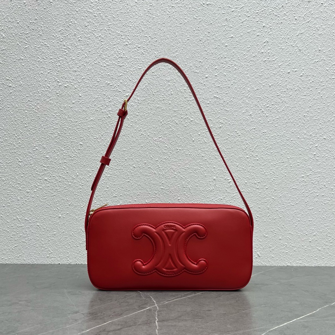 Celine Camera Shoulder Bag Cuir Triomphe Red For Women 10in/26cm - Soul Replicas