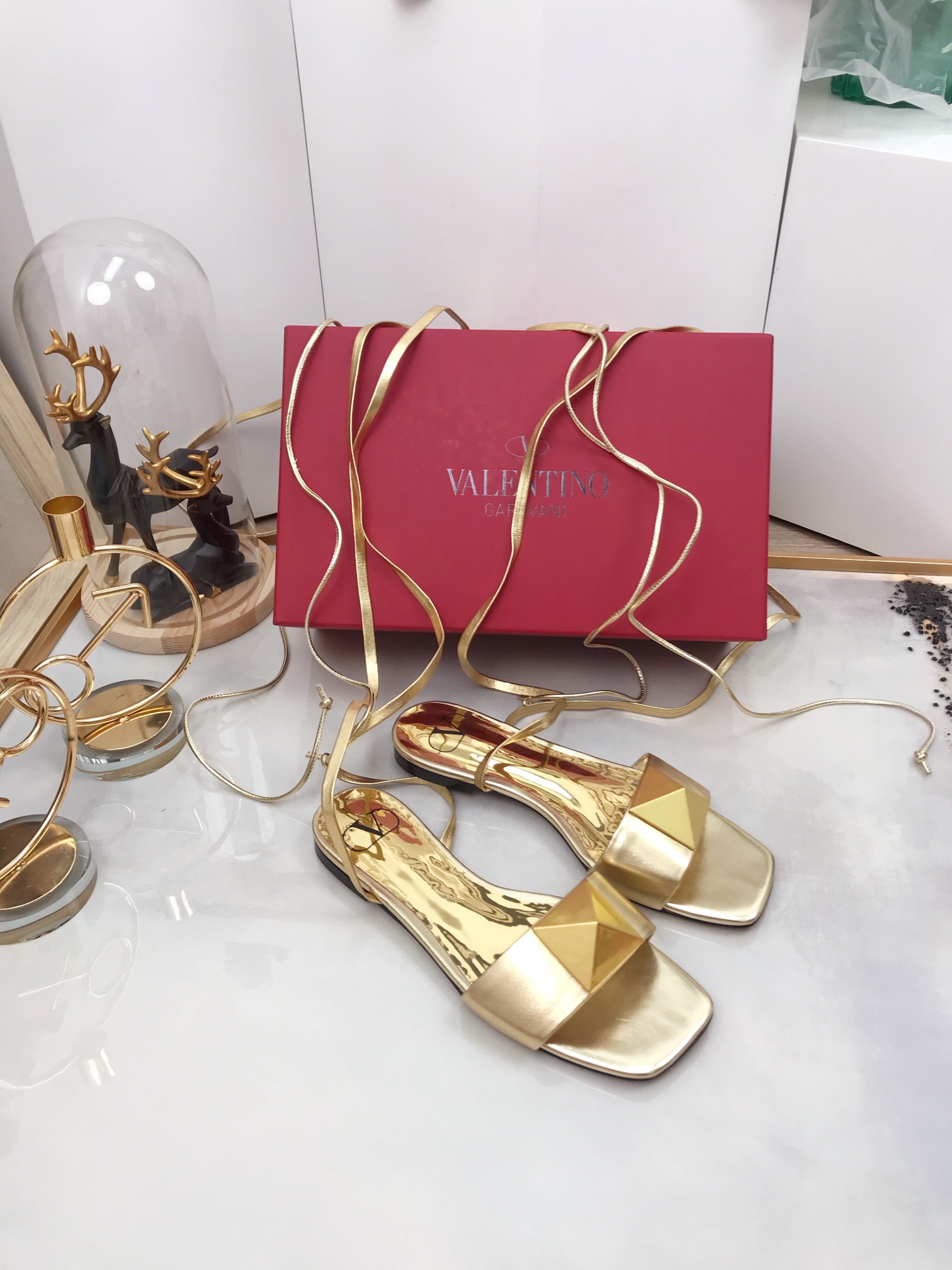 Valentino Garavani One Stud Gladiator Flat Sandals Gold For Women WS0EK9CYI - Soul Replicas