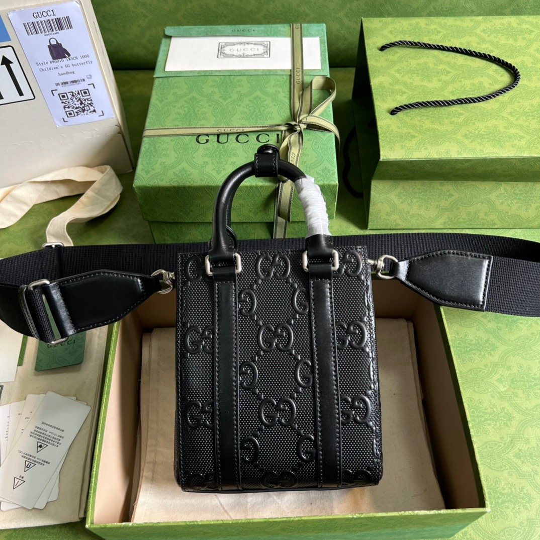 Gucci Embossed Mini Tote Bag Black Gucci Embossed For Men  7.9in/20cm Gucci 696010 1W3CN 1000 - Soul Replicas