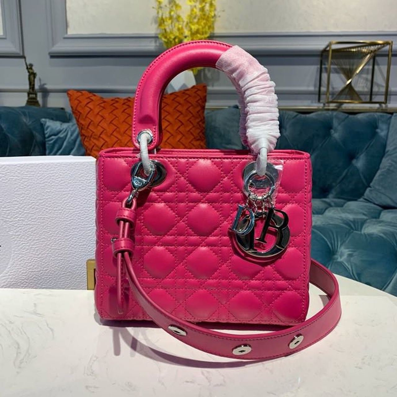 Christian Dior Medium Lady Dior Bag Silver Hardware Hot Pink For Women 9.5in/24cm CD - Soul Replicas