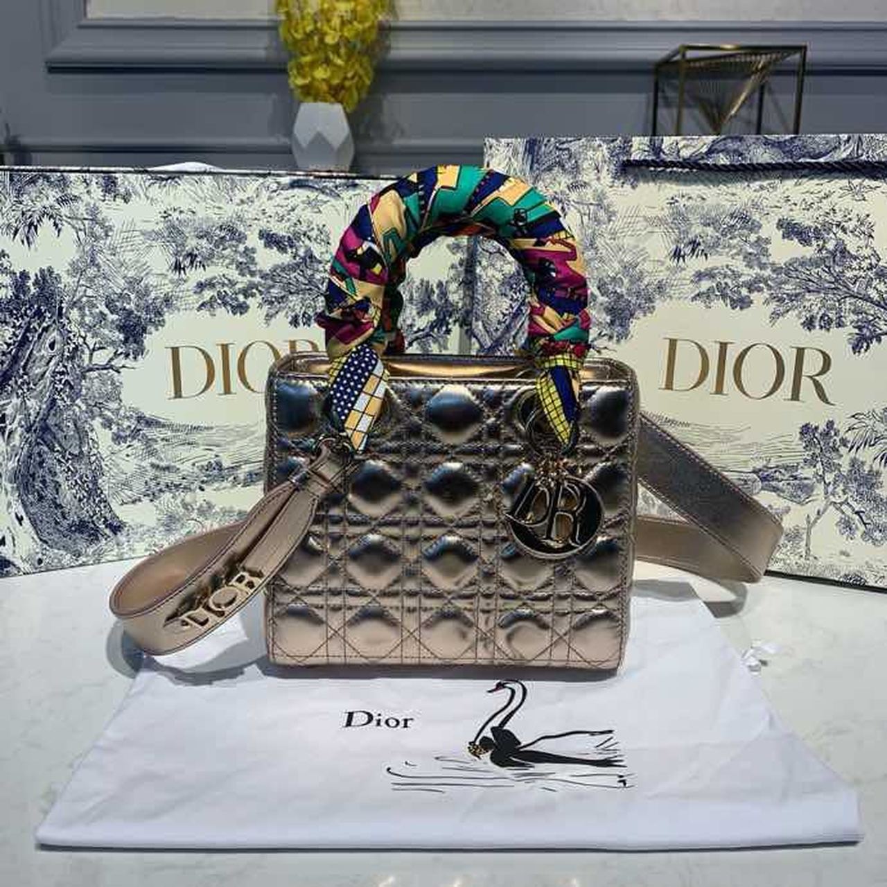 Christian Dior Small Lady Dior Bag Gold Toned Hardware Rose Gold 20cm/8in For Women CD - Soul Replicas