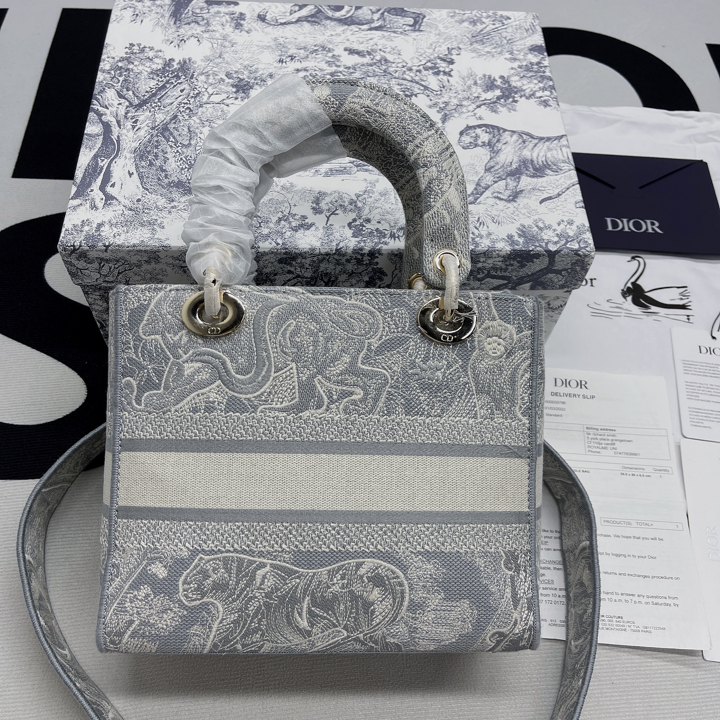 Christian Dior Medium Lady D-Lite Bag Grey. For Women. Women's Handbags 24cm/9.5in CD - Soul Replicas