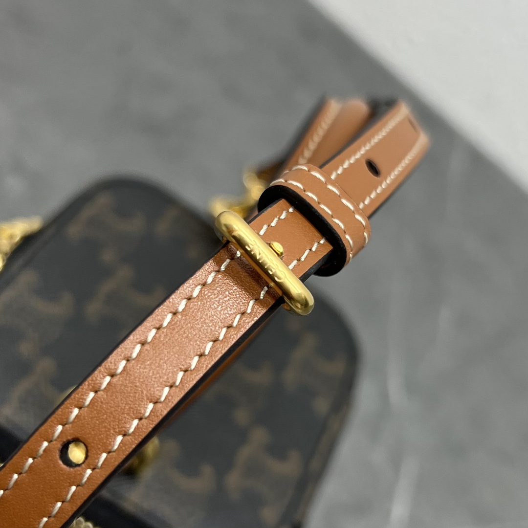 Celine Mini Vanity Case In Triomphe Canvas Tan For Women 4in/9cm 10J762CZ1.04LU - Soul Replicas