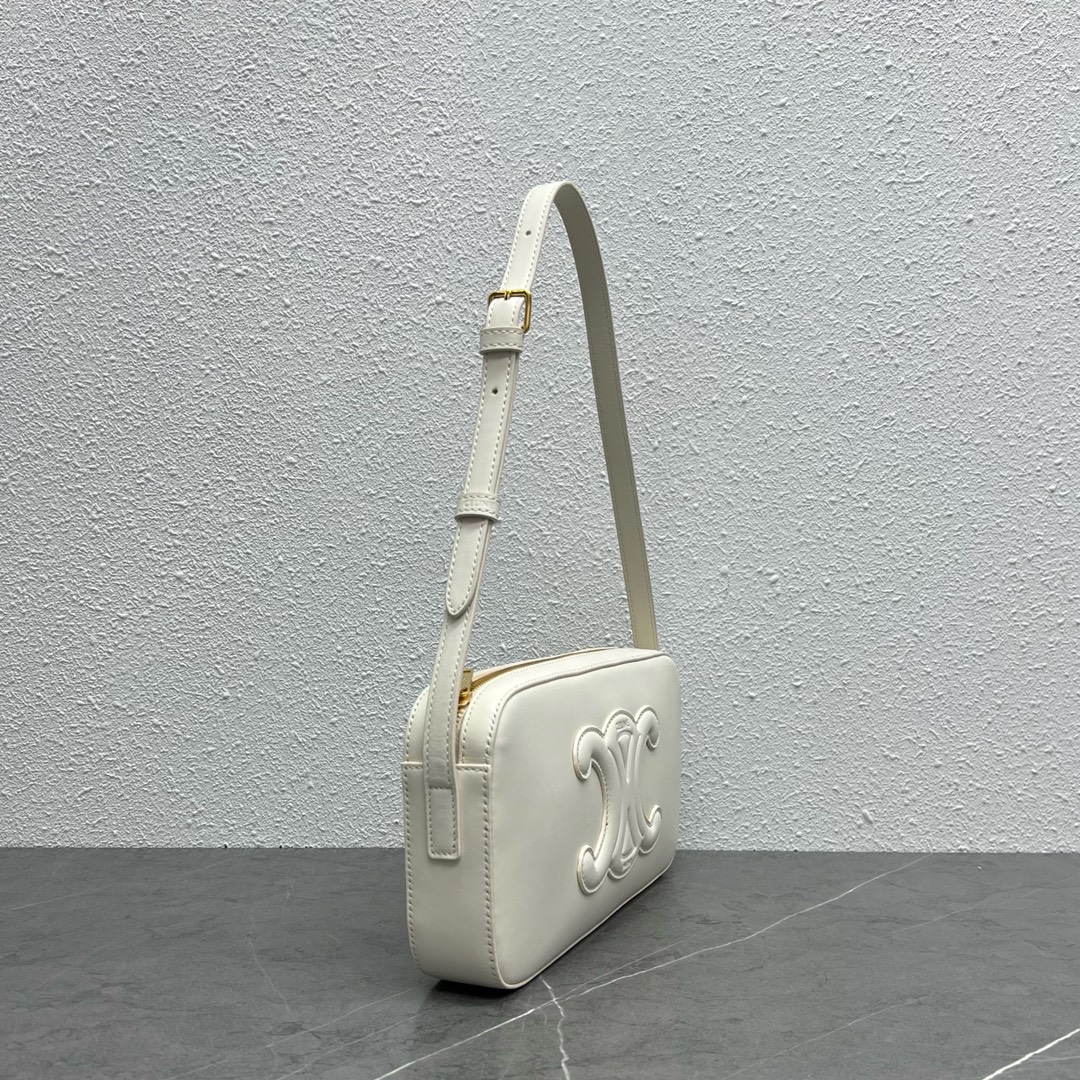 Celine Camera Shoulder Bag Cuir Triomphe White For Women 10in/26cm - Soul Replicas