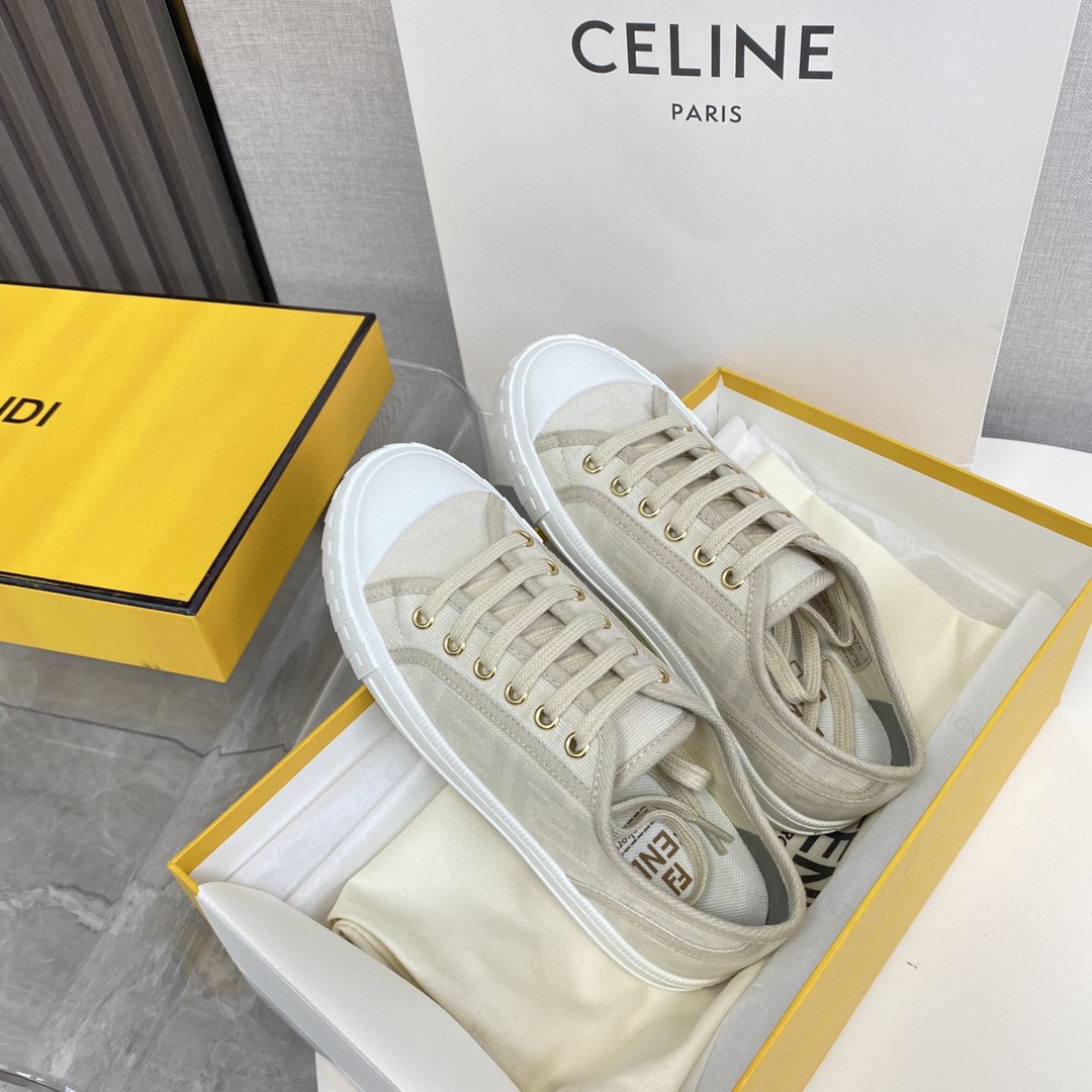 Fendi Domino Fabric Sneakers Beige For Women - Soul Replicas