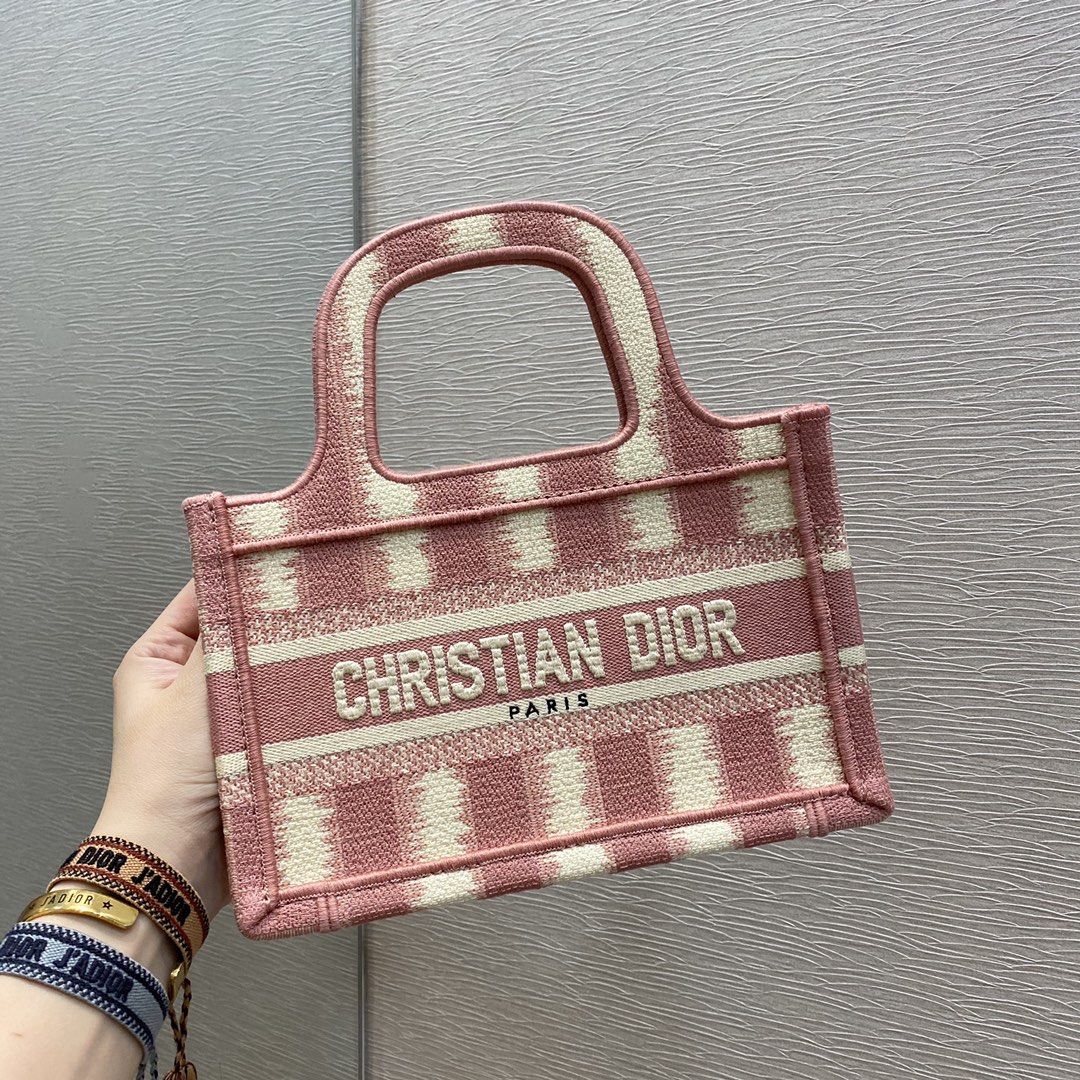 Christian Dior Mini Dior Book Tote Stripes Embroidery. Pink. For Women Women-s Handbags. 23cm CD - Soul Replicas