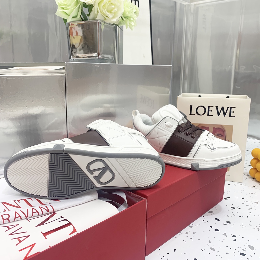 Valentino Garavani Open Skate Sneakers With Patent Band Dark Brown For Women WS0FB1DXI - Soul Replicas