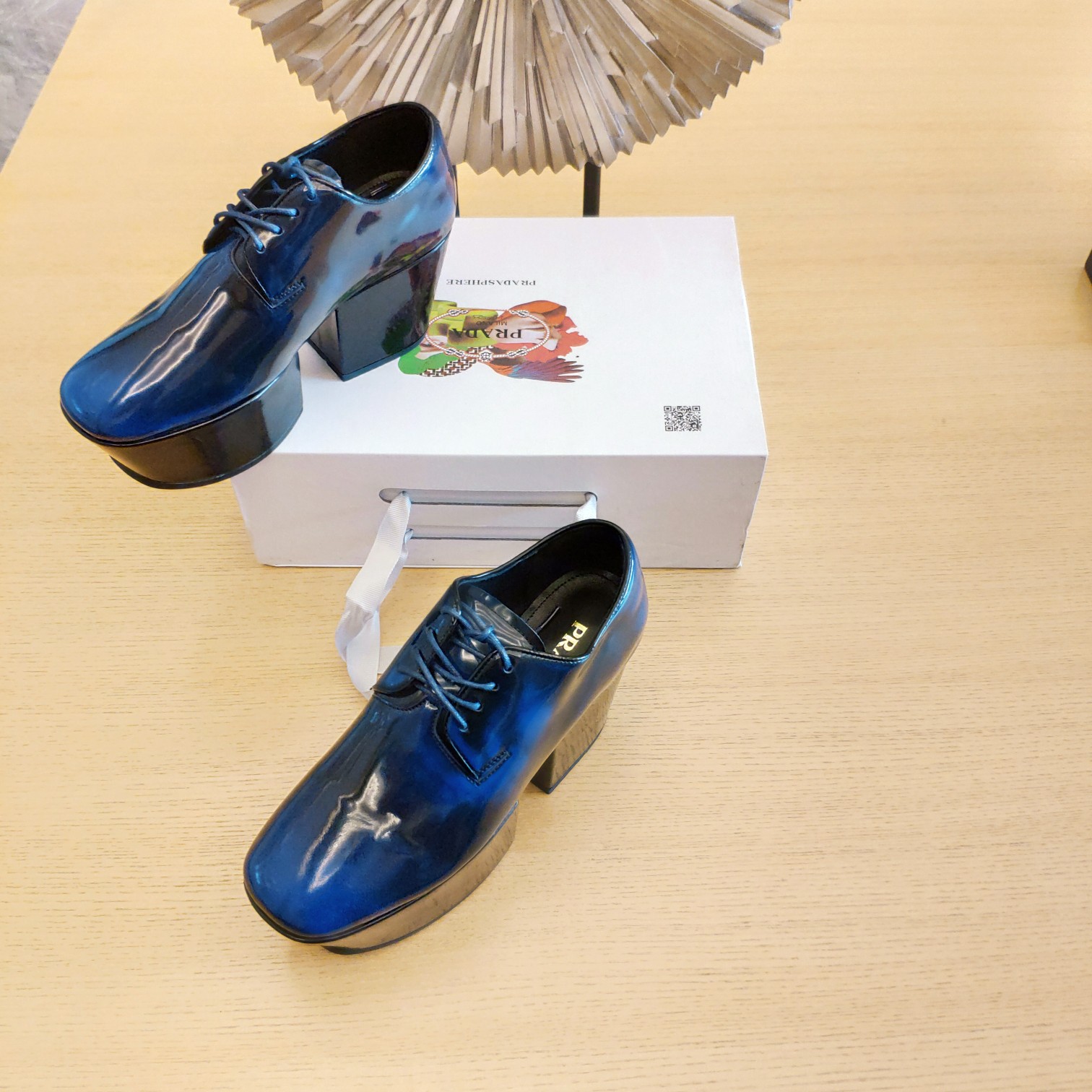 Prada Platform Lace-Ups Shoes Blue For Women 2.75in/70mm Prada - Soul Replicas