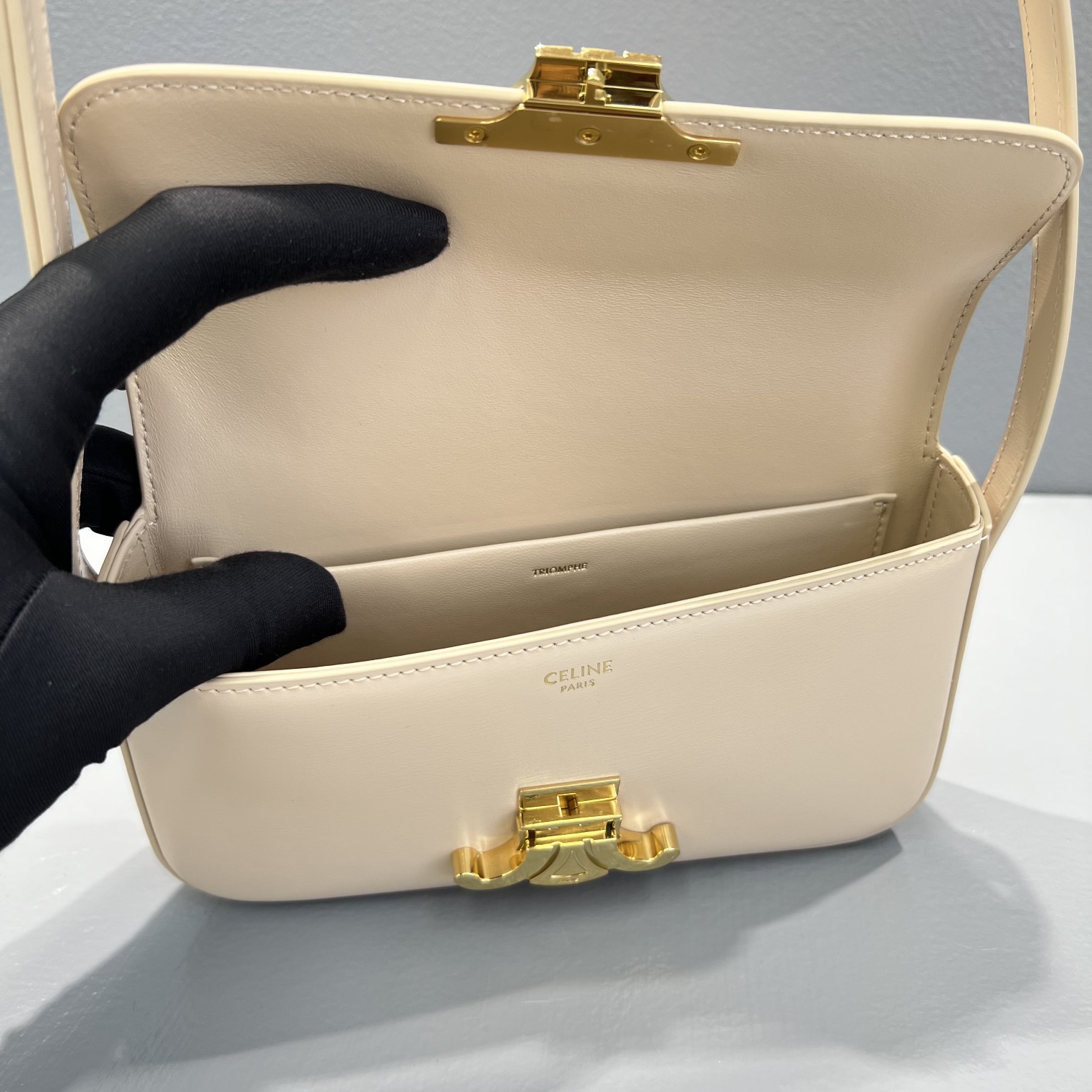 Celine Triomphe Shoulder Bag Beige For Women 8in/20.5cm - Soul Replicas