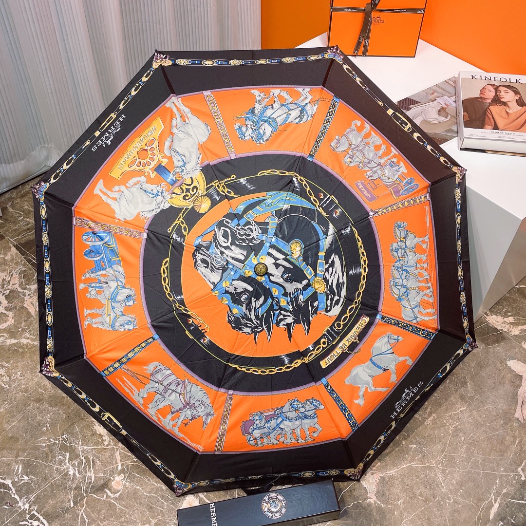 Hermes Pluie De H Folding Umbrella Black - Soul Replicas